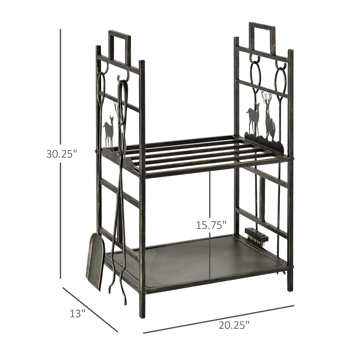 2-Layer Heavy Duty Firewood Rack Wood Log Fireplace Stacker w/ 4 Tools, Gold Firewood Racks   at Gallery Canada