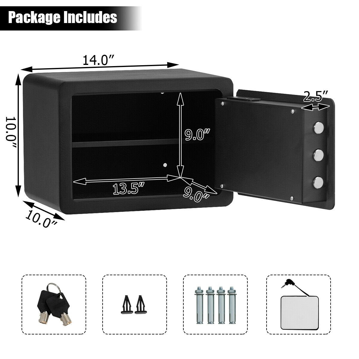 2-Layer Security Safe Deposit Box with Inner LED Light, Black Safe Box   at Gallery Canada