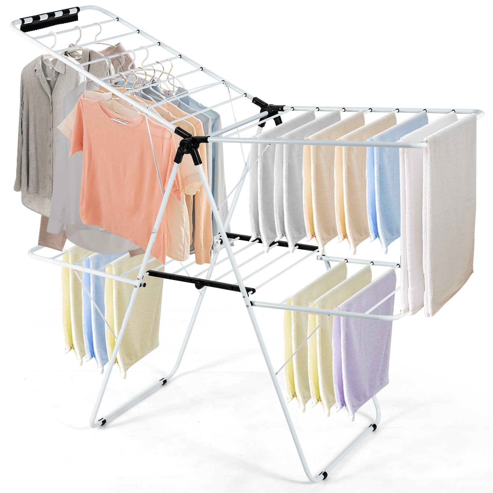 2-Level Foldable Clothes Drying Rack with Adjustable Gullwing, White Drying Racks   at Gallery Canada