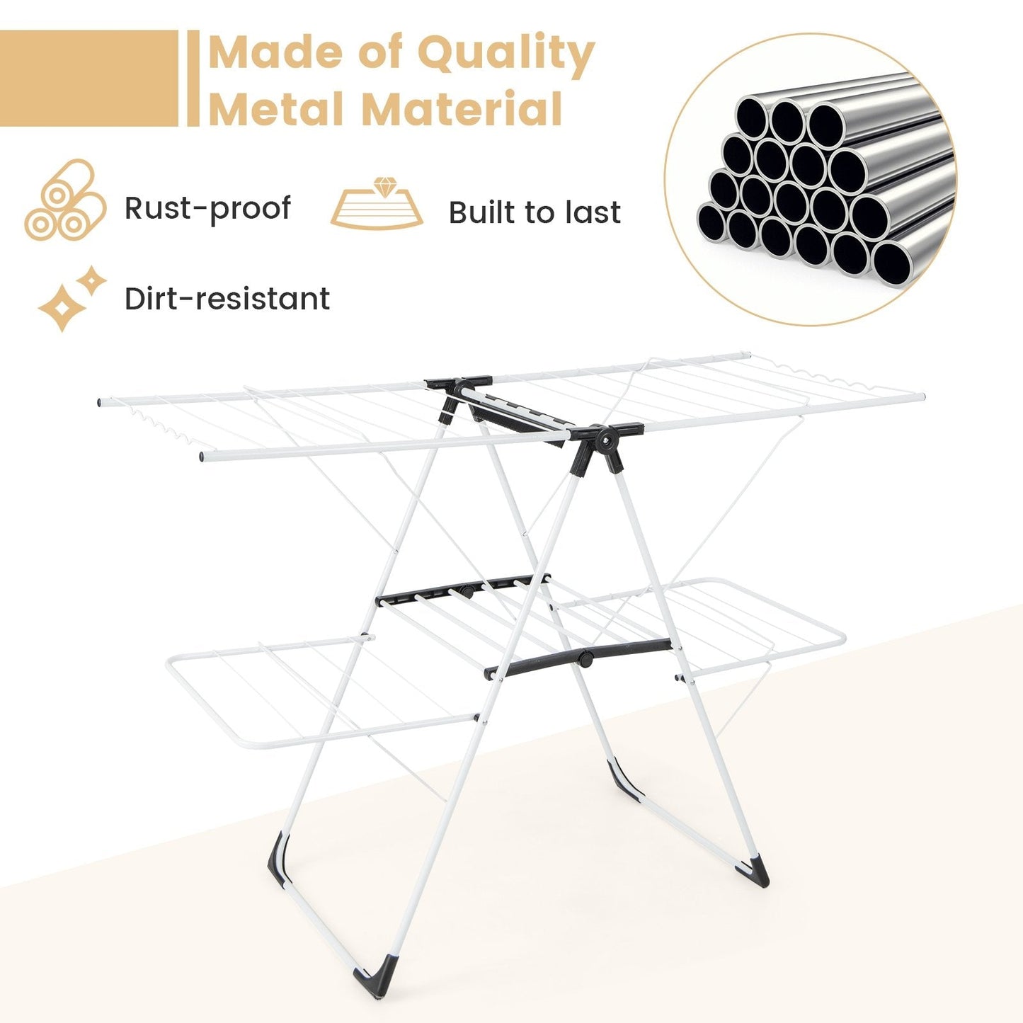 2-level Laundry Drying Rack with Height Adjustable Wings, White Drying Racks   at Gallery Canada