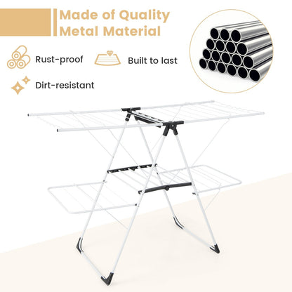 2-level Laundry Drying Rack with Height Adjustable Wings, White Drying Racks   at Gallery Canada