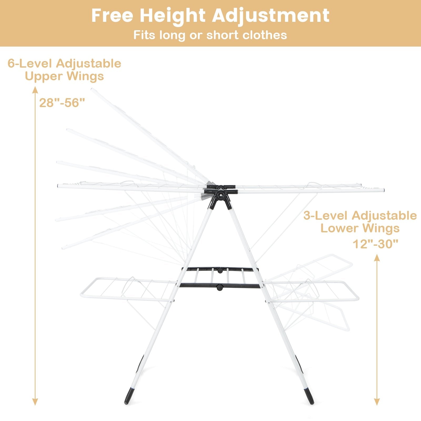 2-level Laundry Drying Rack with Height Adjustable Wings, White Drying Racks   at Gallery Canada