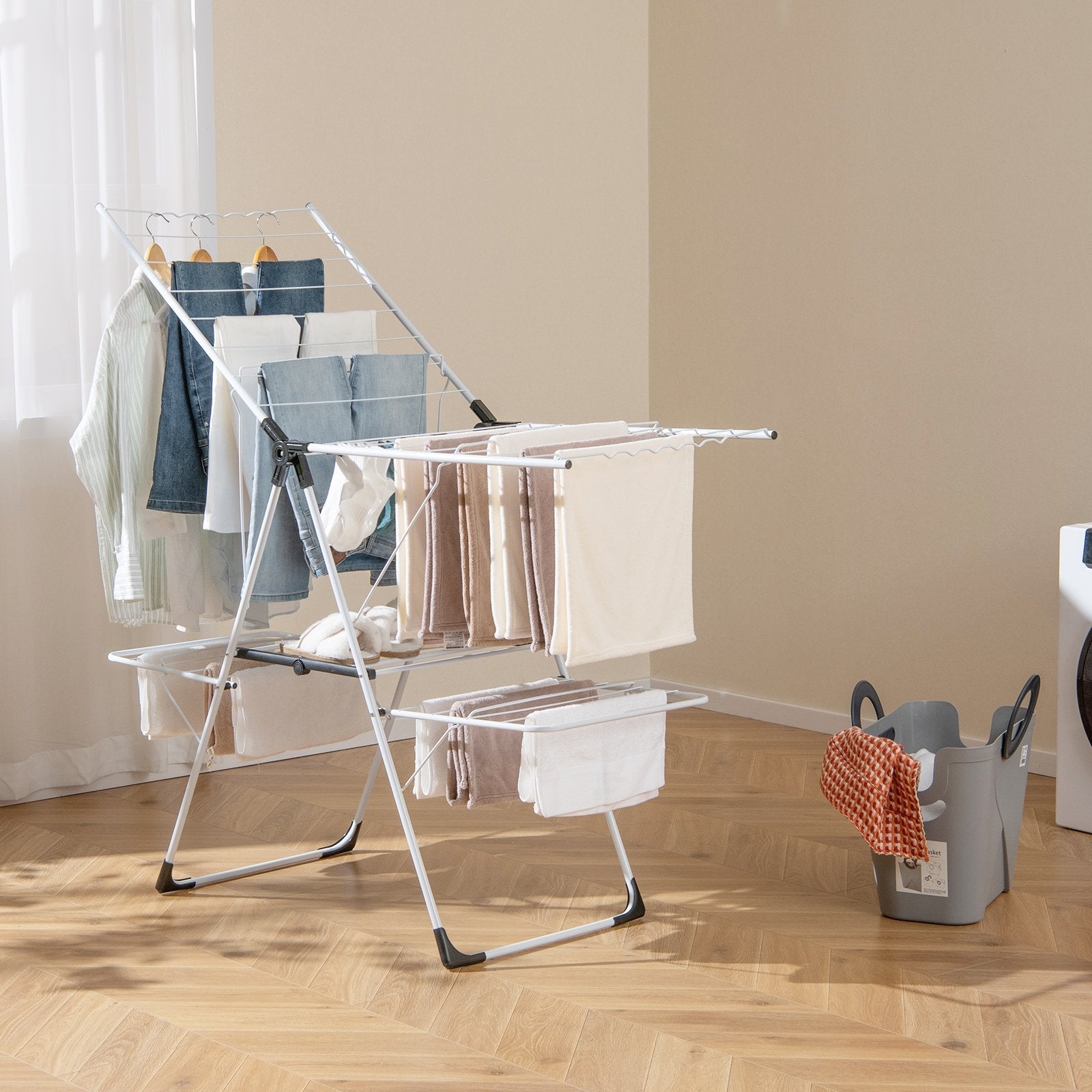 2-level Laundry Drying Rack with Height Adjustable Wings, White Drying Racks   at Gallery Canada