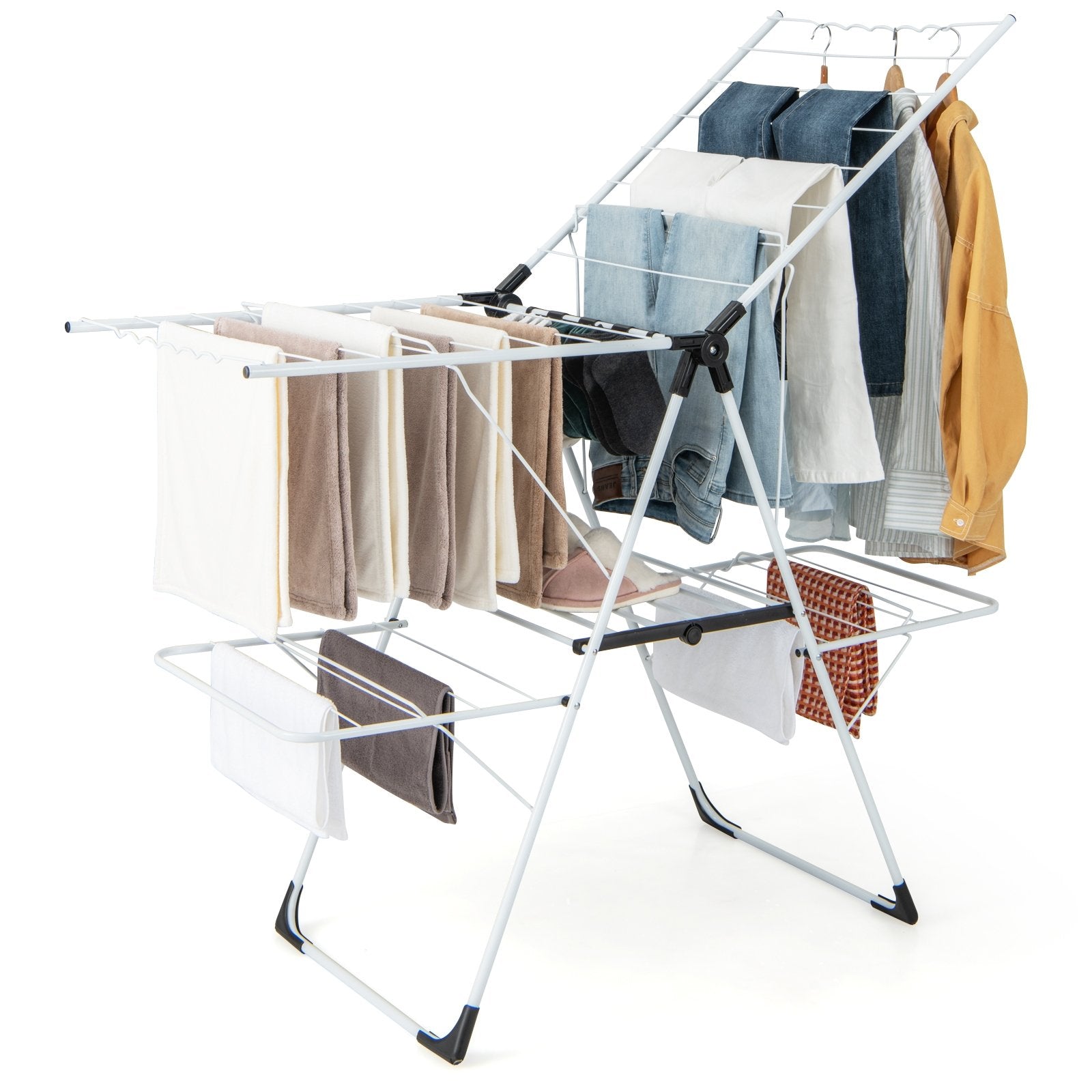 2-level Laundry Drying Rack with Height Adjustable Wings, White Drying Racks   at Gallery Canada