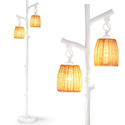 2 Light Tree Trunk Lamps with Wicker Shade, White Table & Floor Lamps   at Gallery Canada