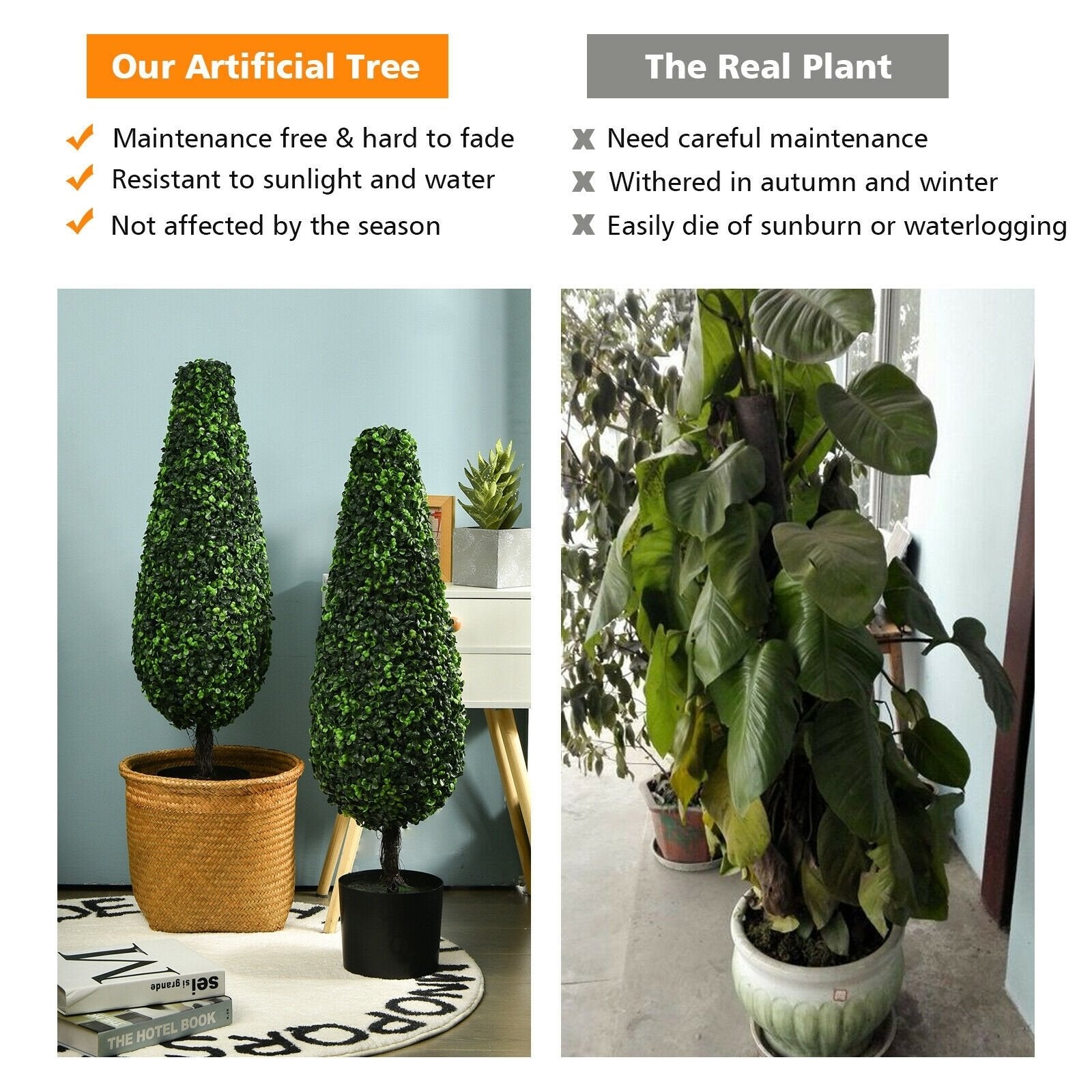 2 Pack 3 Feet Artificial Tower UV Resistant Indoor Outdoor Topiary Tree, Green Faux Plants   at Gallery Canada