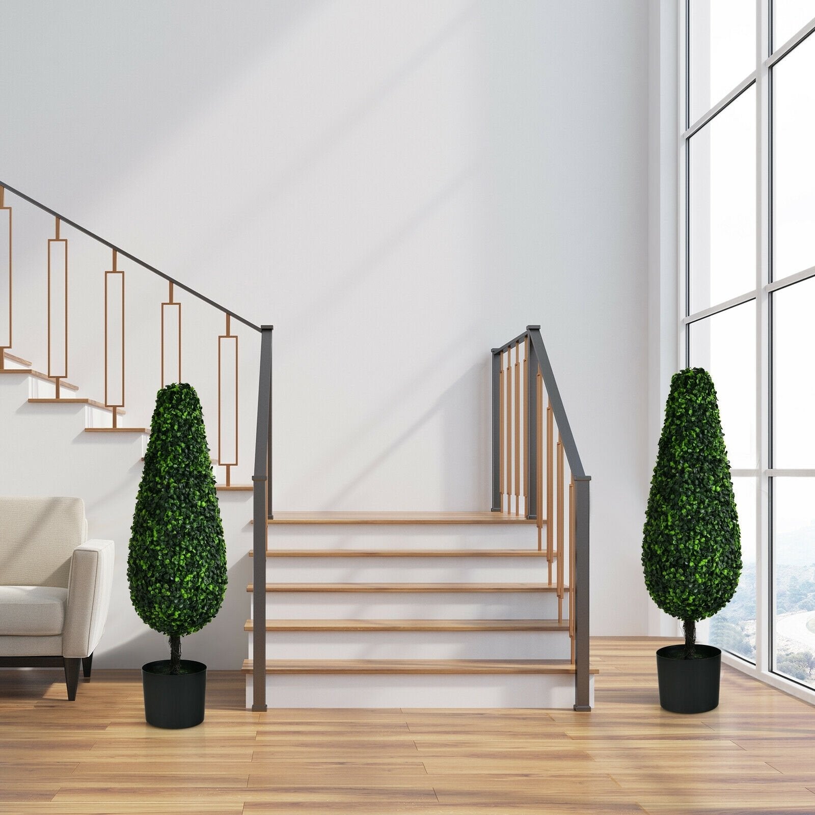 2 Pack 3 Feet Artificial Tower UV Resistant Indoor Outdoor Topiary Tree, Green Faux Plants   at Gallery Canada