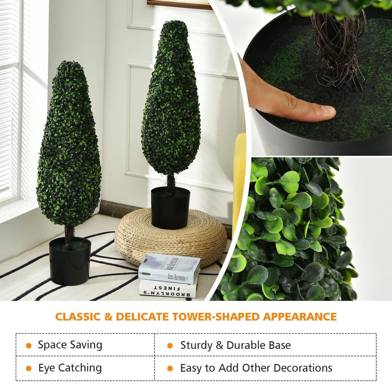 2 Pack 3 Feet Artificial Tower UV Resistant Indoor Outdoor Topiary Tree, Green Faux Plants   at Gallery Canada