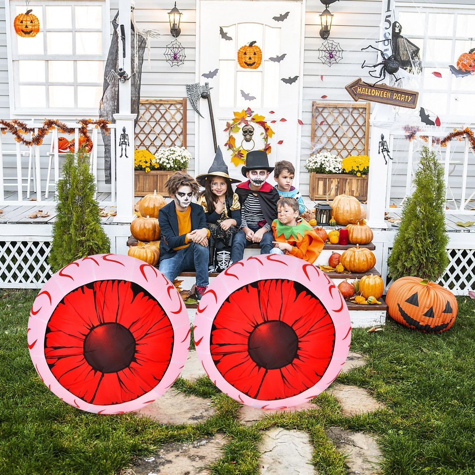 2 Pack 3 Feet Halloween Inflatable Eyeballs with Air Blower, Red Halloween   at Gallery Canada