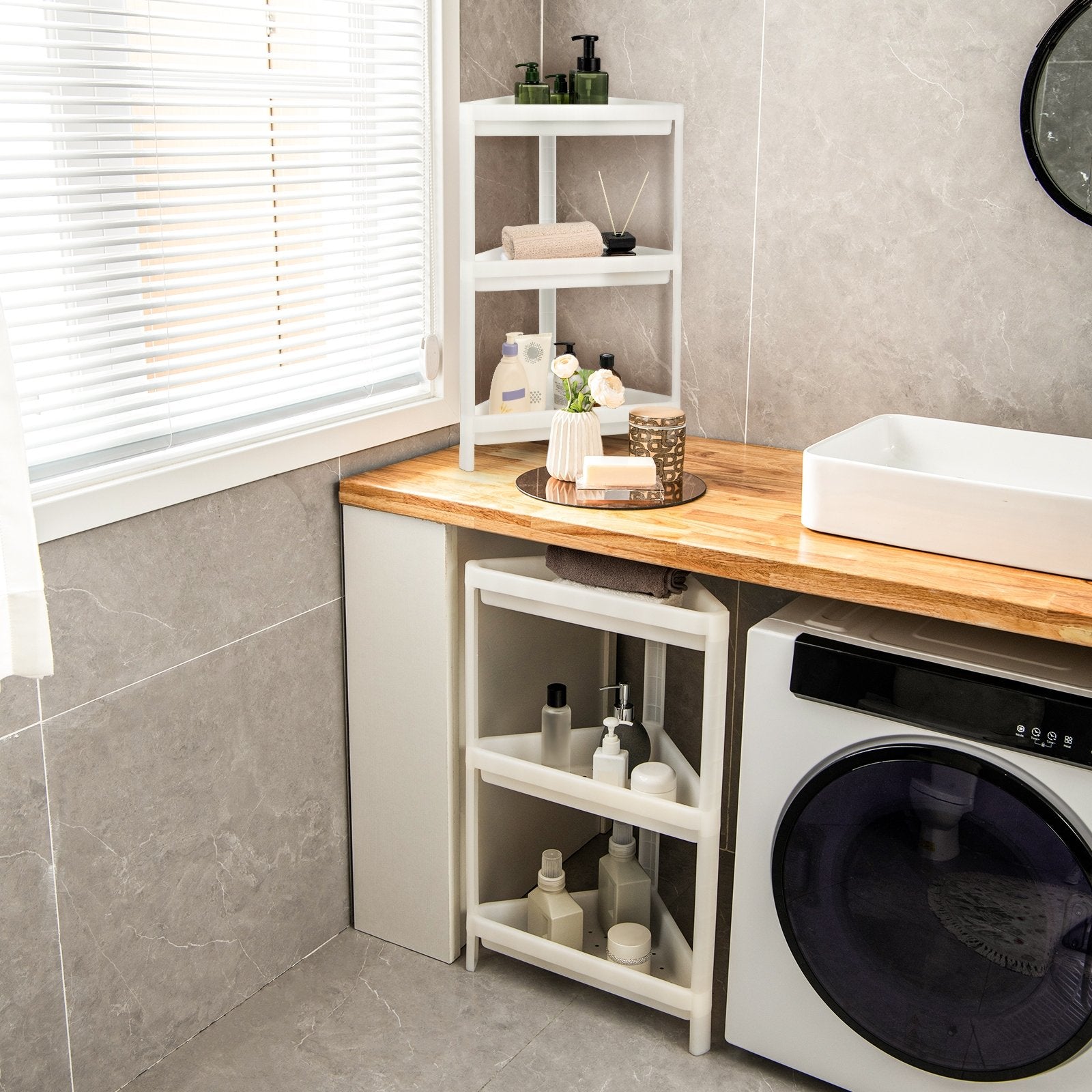 2 Pack 3-Tier Detachable Floor Corner Shower Shelf with Drainage Holes, White Kitchen Organization   at Gallery Canada