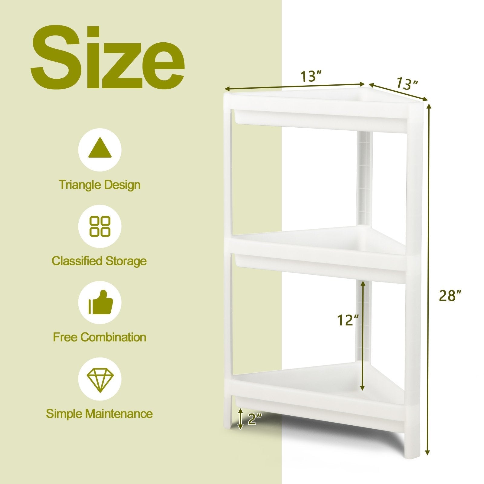 2 Pack 3-Tier Detachable Floor Corner Shower Shelf with Drainage Holes, White Kitchen Organization   at Gallery Canada