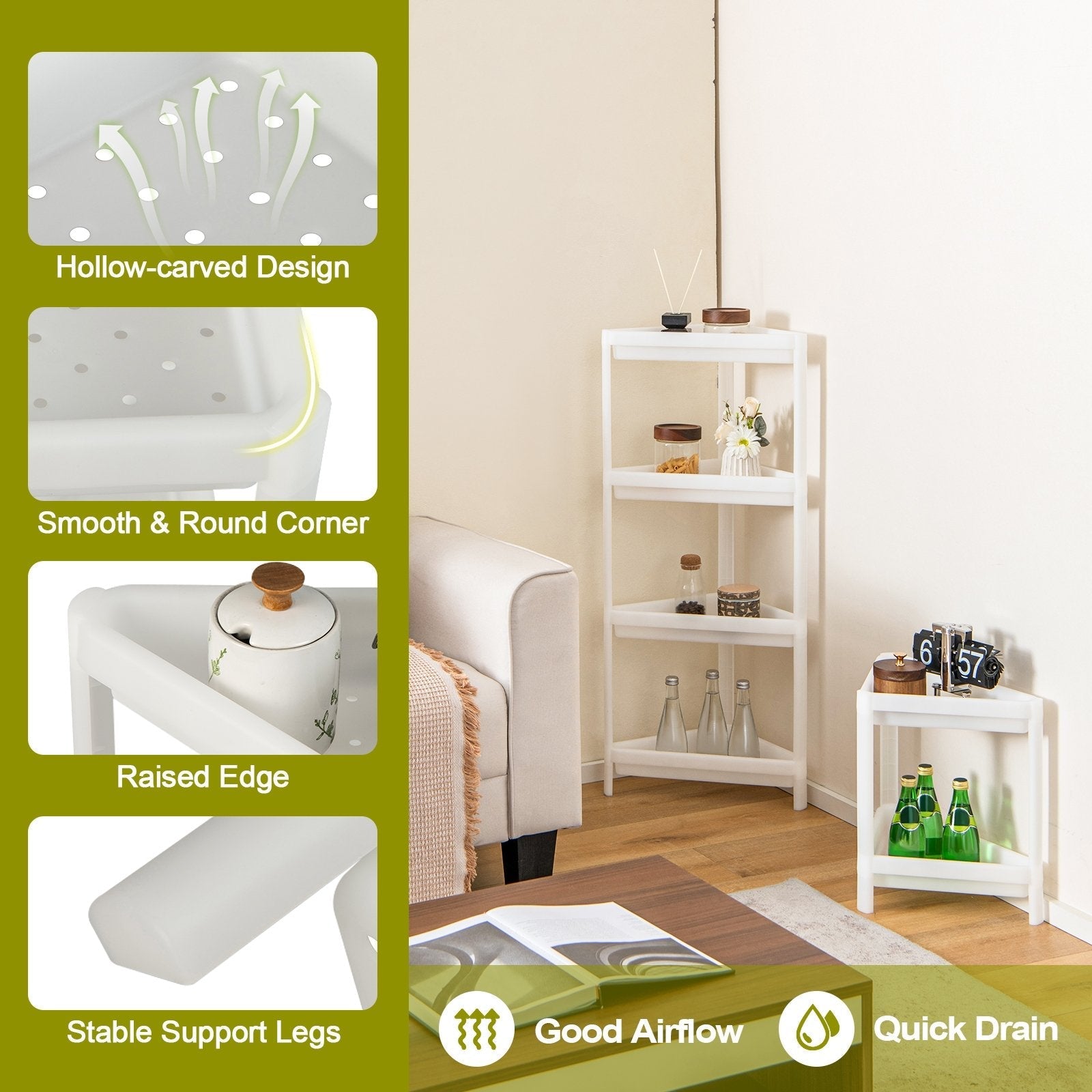 2 Pack 3-Tier Detachable Floor Corner Shower Shelf with Drainage Holes, White Kitchen Organization   at Gallery Canada