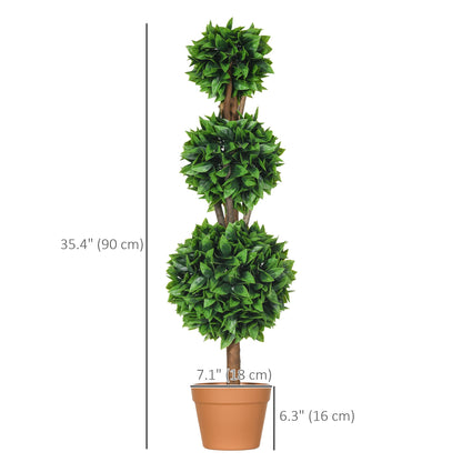 2 Pack 35.5" Artificial Trees, Boxwood Topiary Ball Trees with Pot for Indoor, Outdoor, Home Office, Living Room, Green Artificial Trees   at Gallery Canada