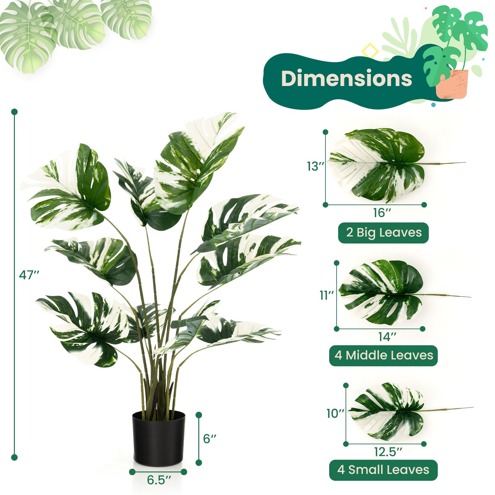 2 Pack 4 Feet Artificial Monstera Deliciosa Plants for Home Office, Green Faux Plants   at Gallery Canada