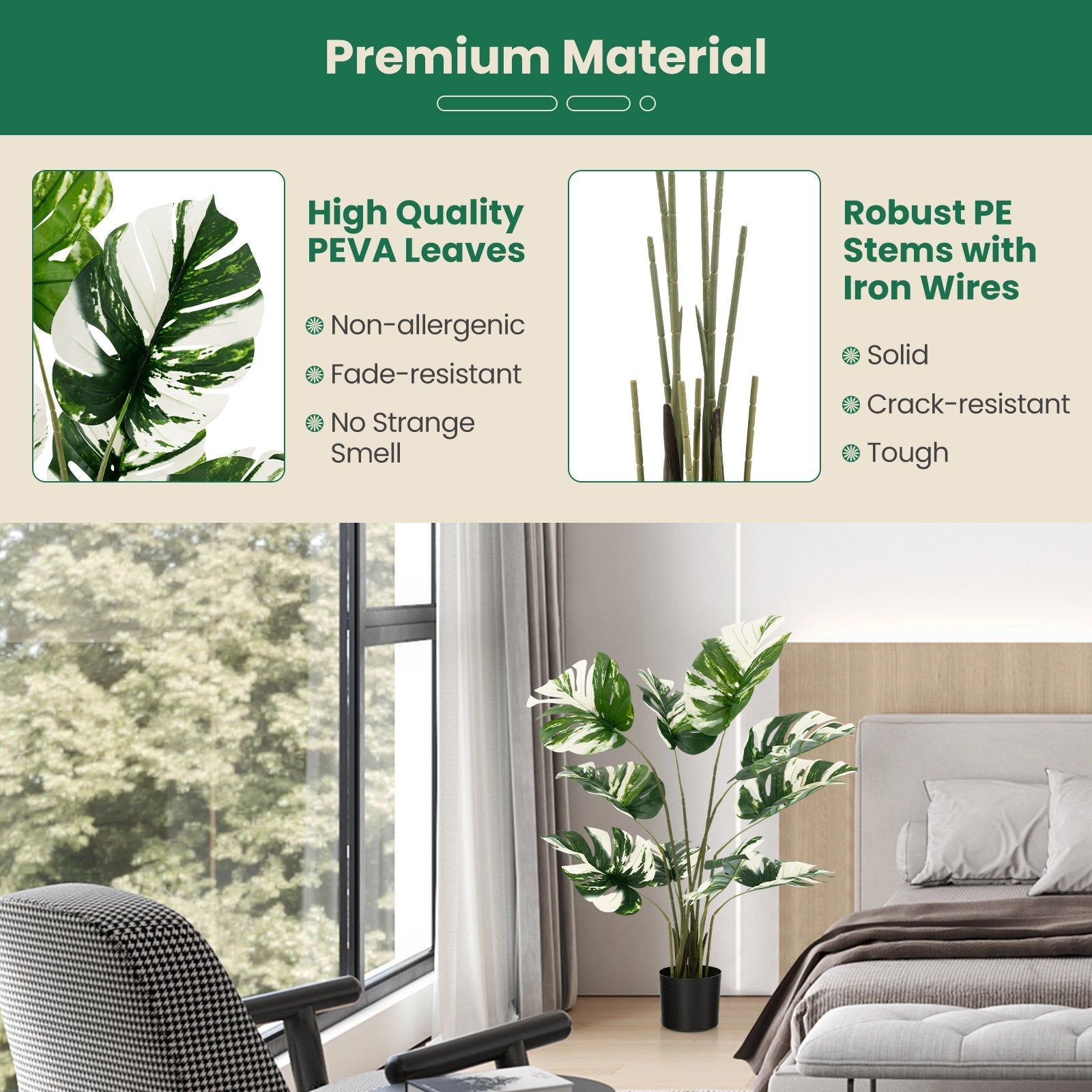 2 Pack 4 Feet Artificial Monstera Deliciosa Plants for Home Office, Green Faux Plants   at Gallery Canada