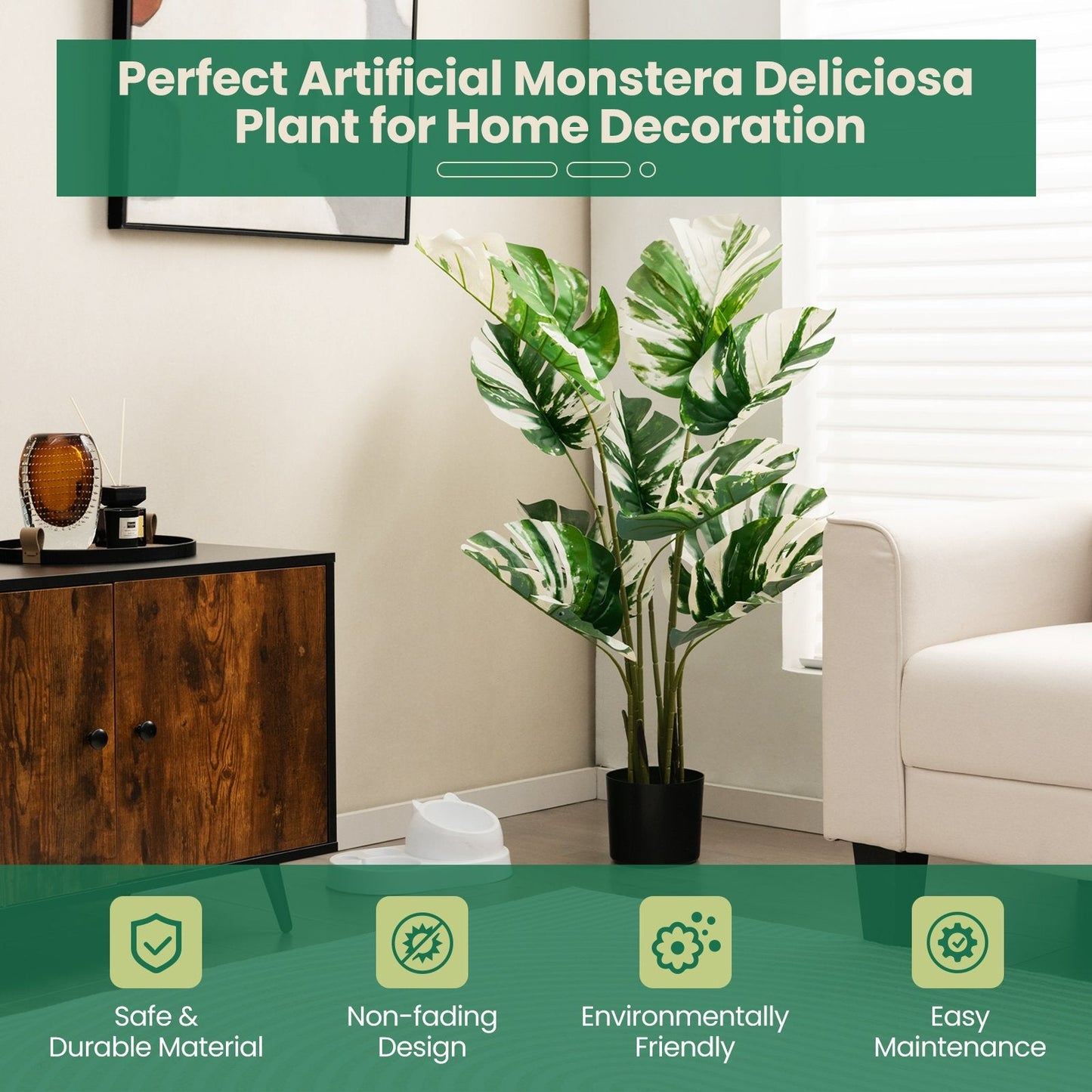 2 Pack 4 Feet Artificial Monstera Deliciosa Plants for Home Office, Green Faux Plants   at Gallery Canada