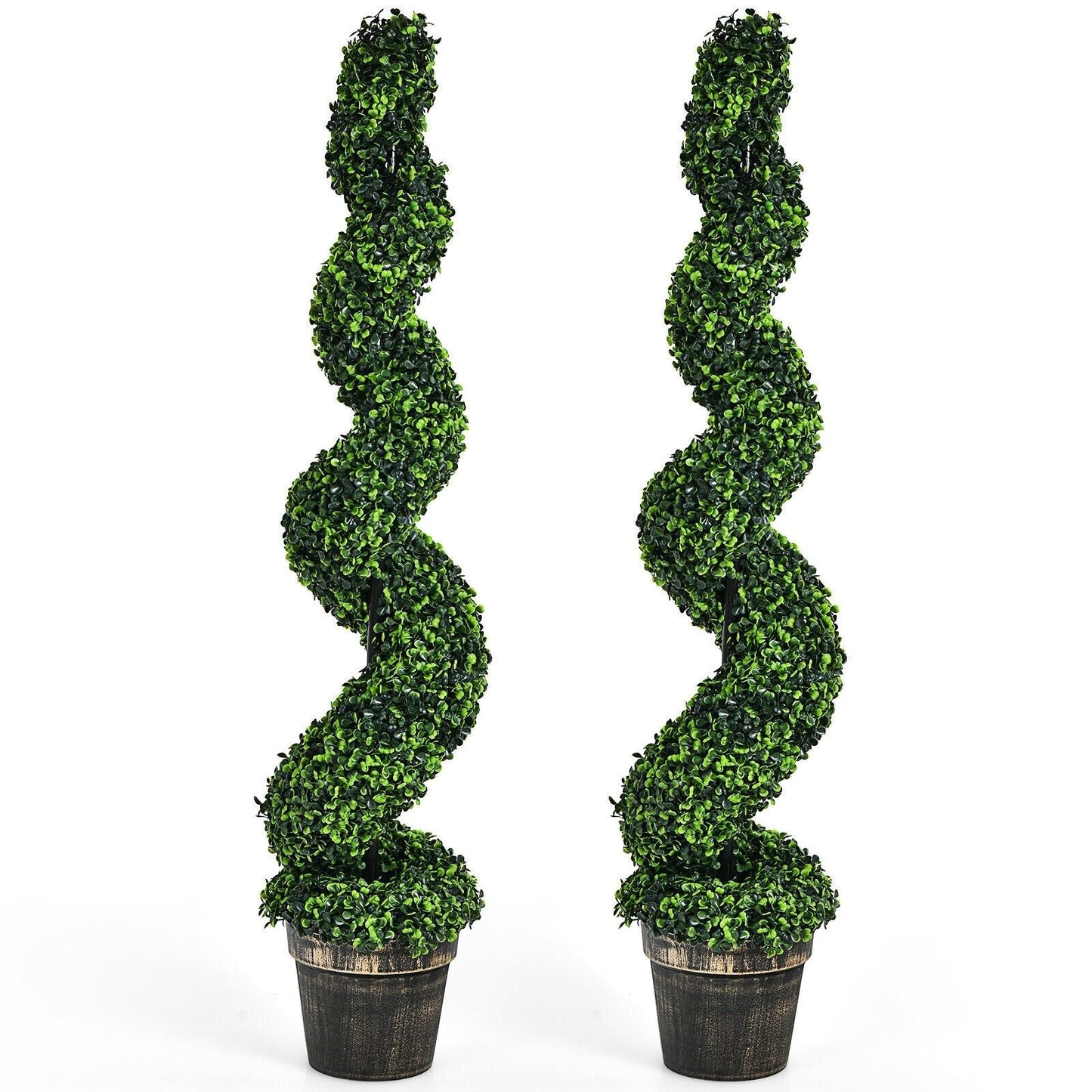 2 Pack 4 Feet Artificial Spiral Boxwood Topiary Indoor Outdoor Decor, Green Faux Plants   at Gallery Canada