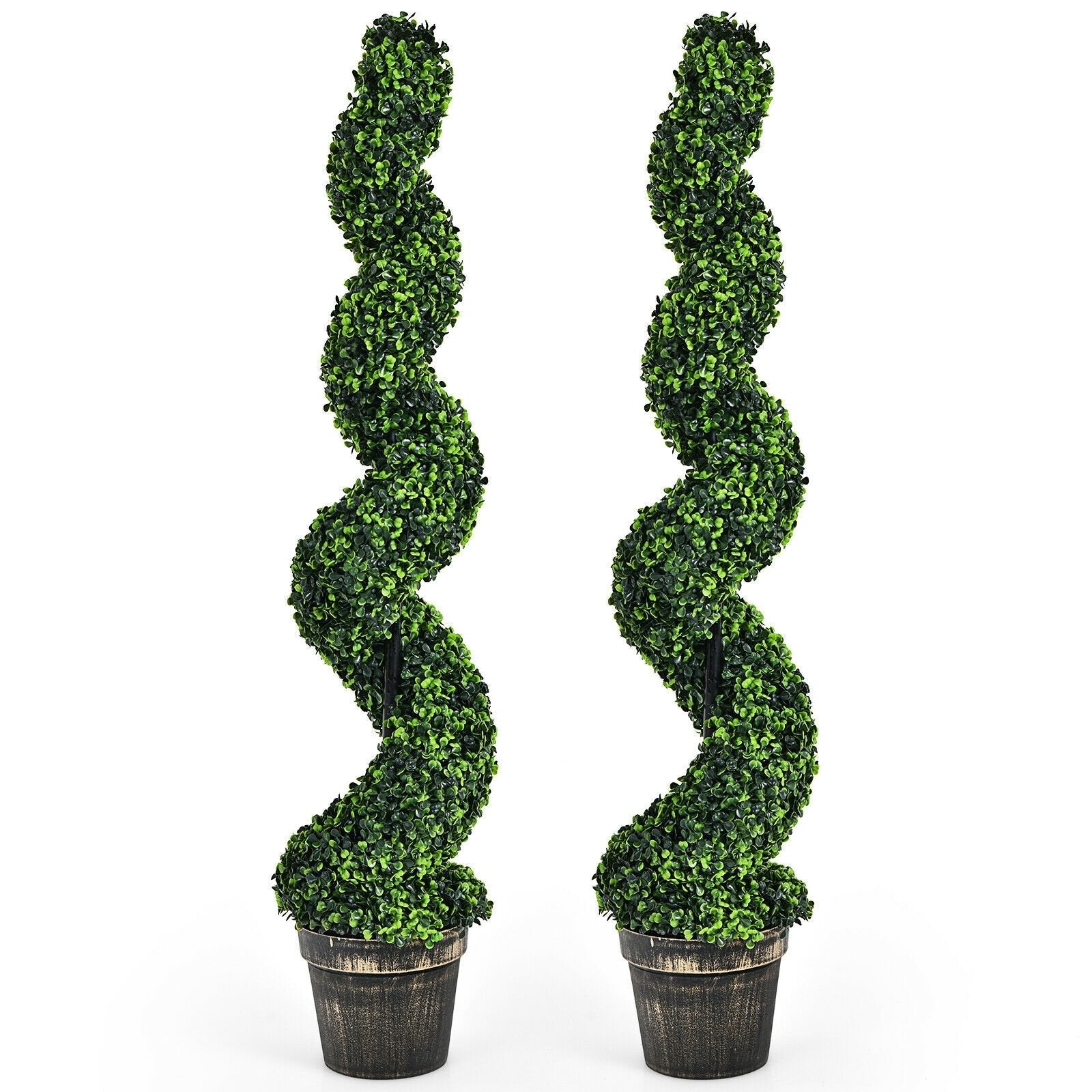 2 Pack 4 Feet Artificial Spiral Boxwood Topiary Indoor Outdoor Decor, Green Faux Plants   at Gallery Canada