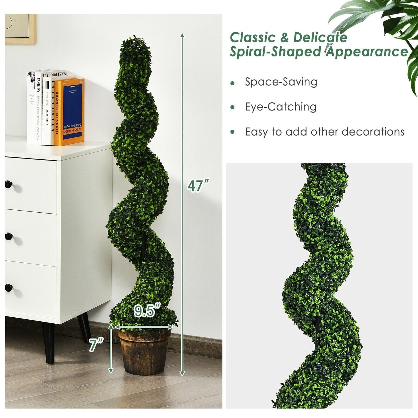 2 Pack 4 Feet Artificial Spiral Boxwood Topiary Indoor Outdoor Decor, Green Faux Plants   at Gallery Canada