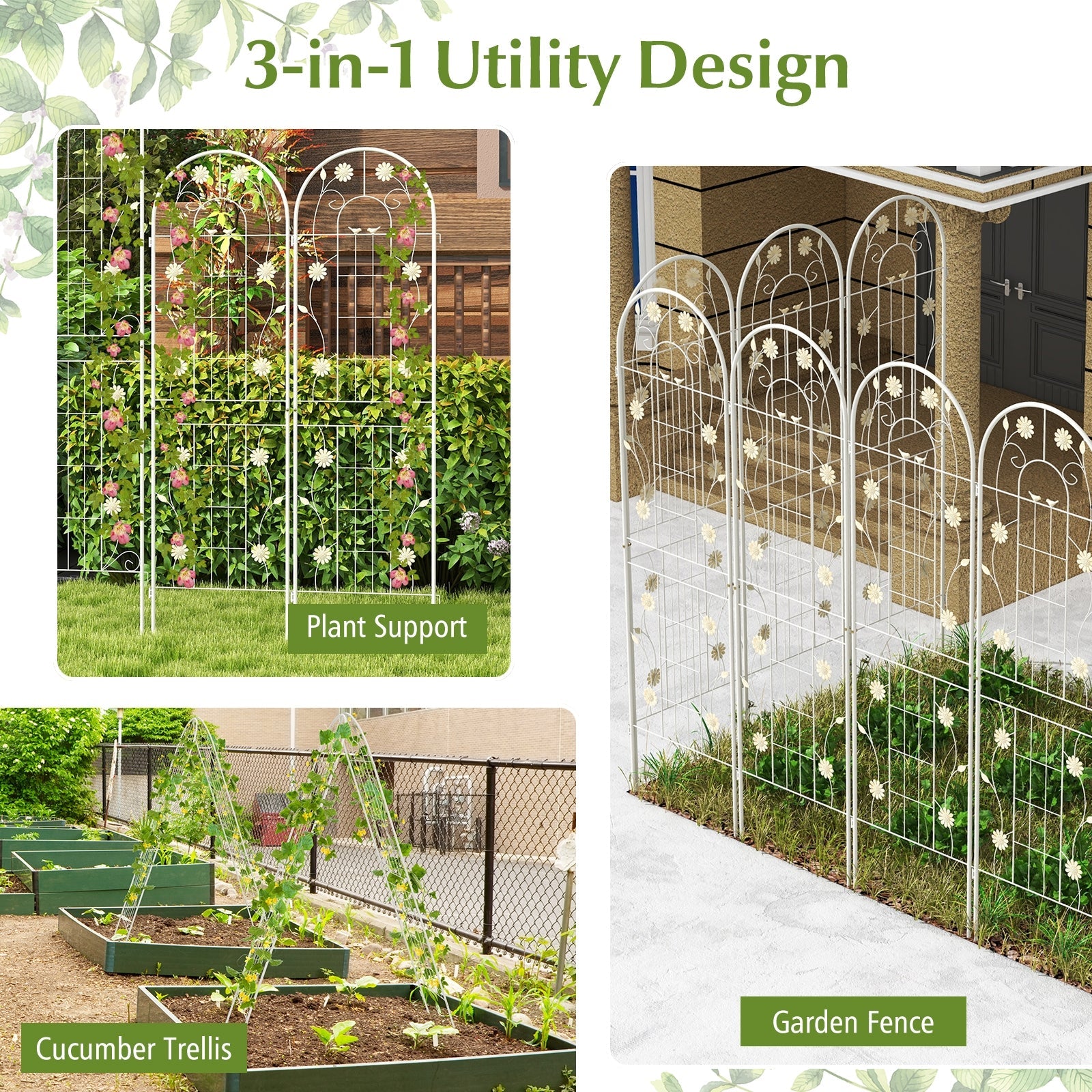 2 Pack 71 x 20 Inch Metal Garden Trellis Rustproof Plant Support for Climbing Plants, White Decorative Fencing & Flooring   at Gallery Canada