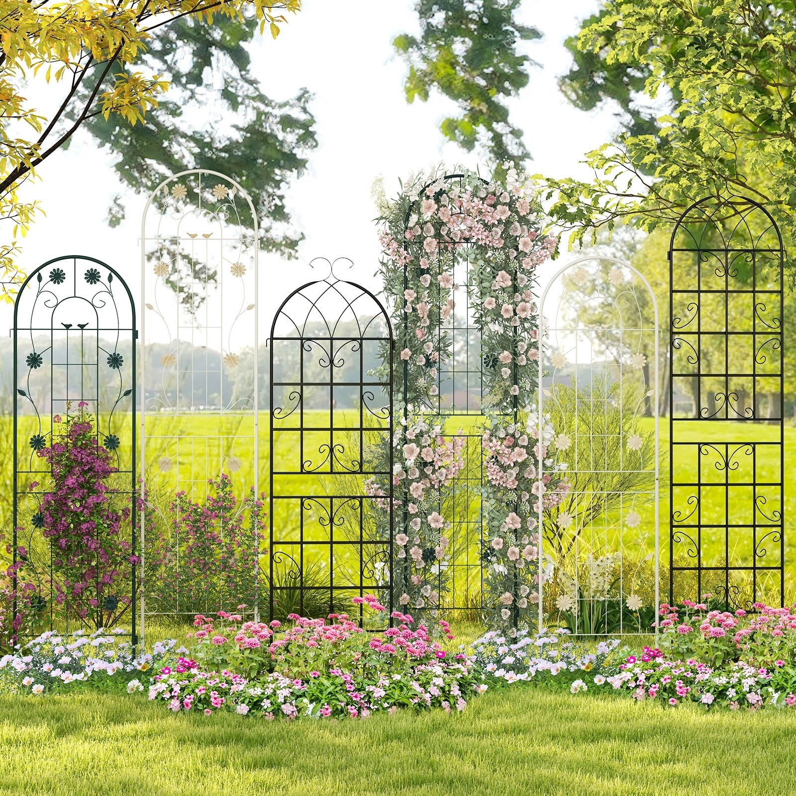 2 Pack 71 x 20 Inch Metal Garden Trellis Rustproof Plant Support for Climbing Plants, White Decorative Fencing & Flooring   at Gallery Canada