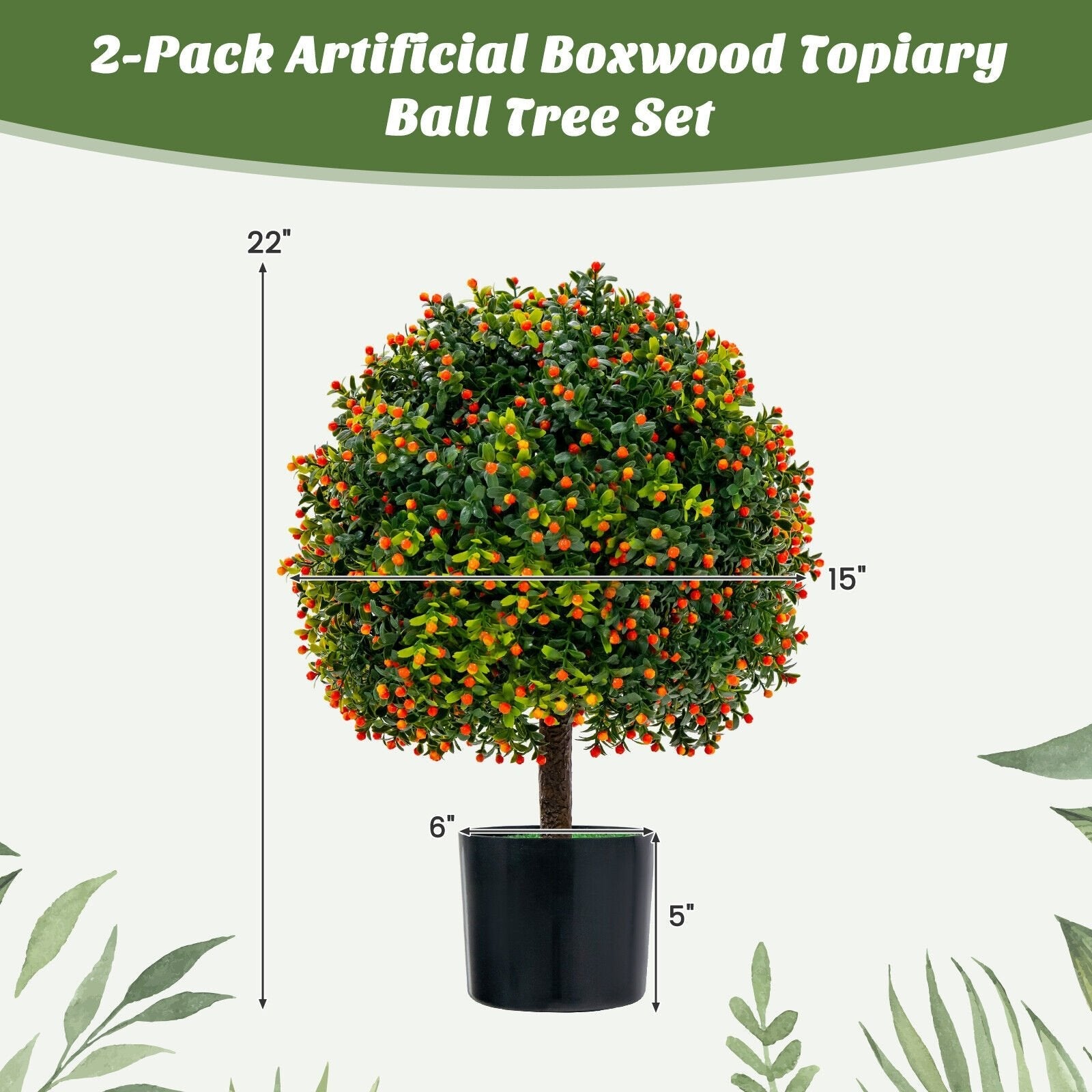 2-Pack Artificial Boxwood Topiary Ball Tree with Orange Fruit, Green Faux Plants   at Gallery Canada