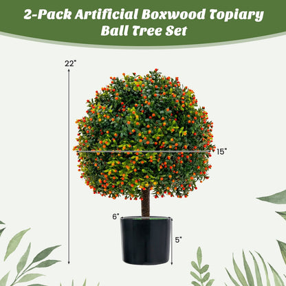 2-Pack Artificial Boxwood Topiary Ball Tree with Orange Fruit, Green Faux Plants   at Gallery Canada