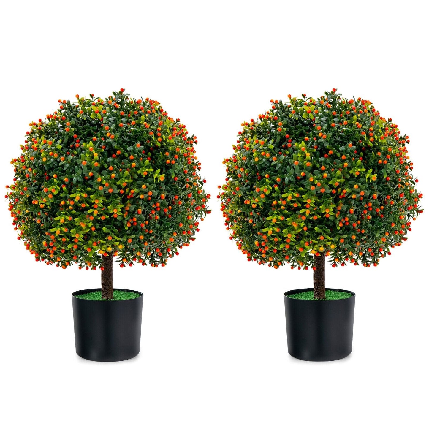 2-Pack Artificial Boxwood Topiary Ball Tree with Orange Fruit, Green Faux Plants   at Gallery Canada