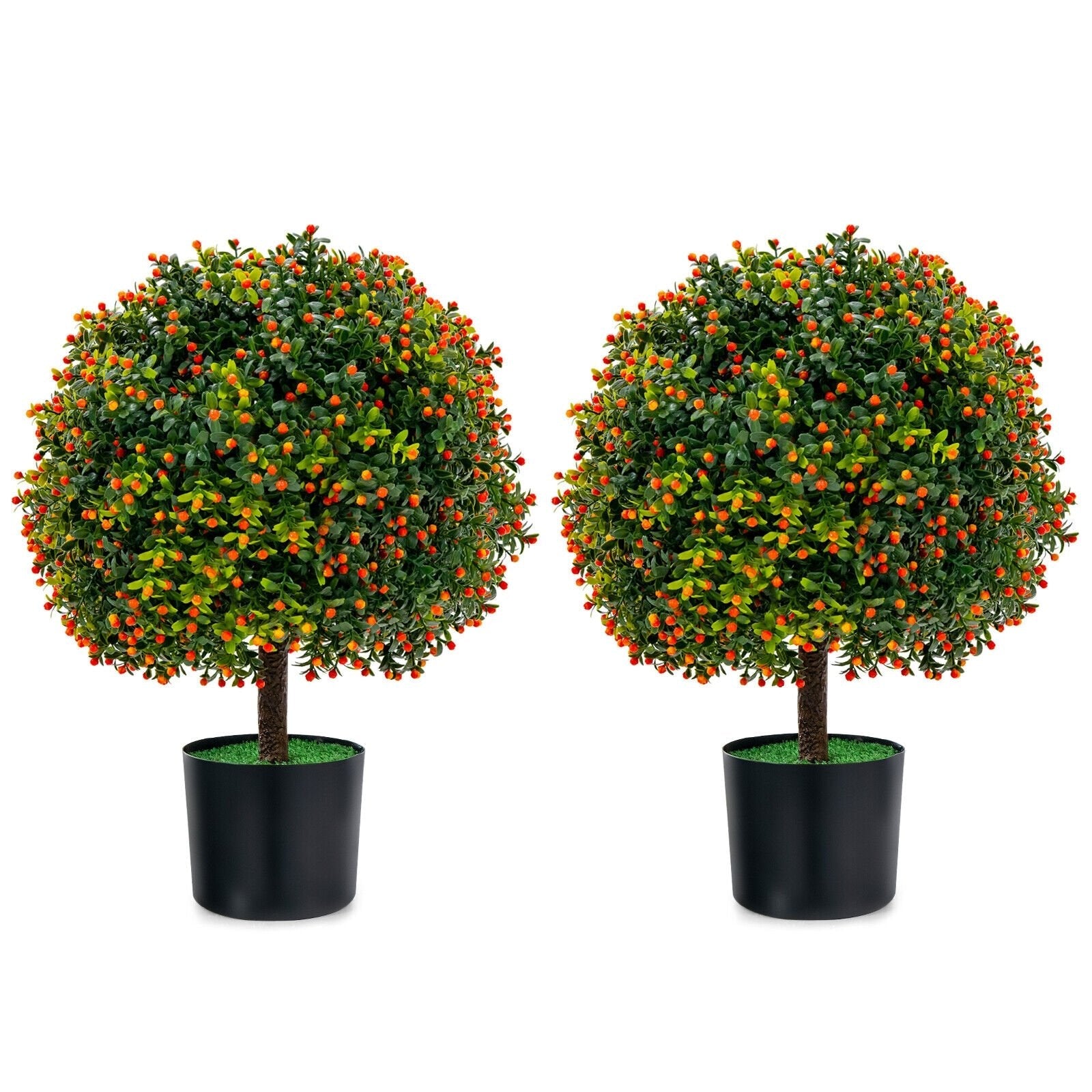 2-Pack Artificial Boxwood Topiary Ball Tree with Orange Fruit, Green Faux Plants   at Gallery Canada