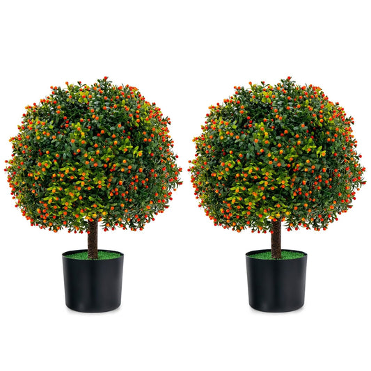 2-Pack Artificial Boxwood Topiary Ball Tree with Orange Fruit, Green Faux Plants   at Gallery Canada