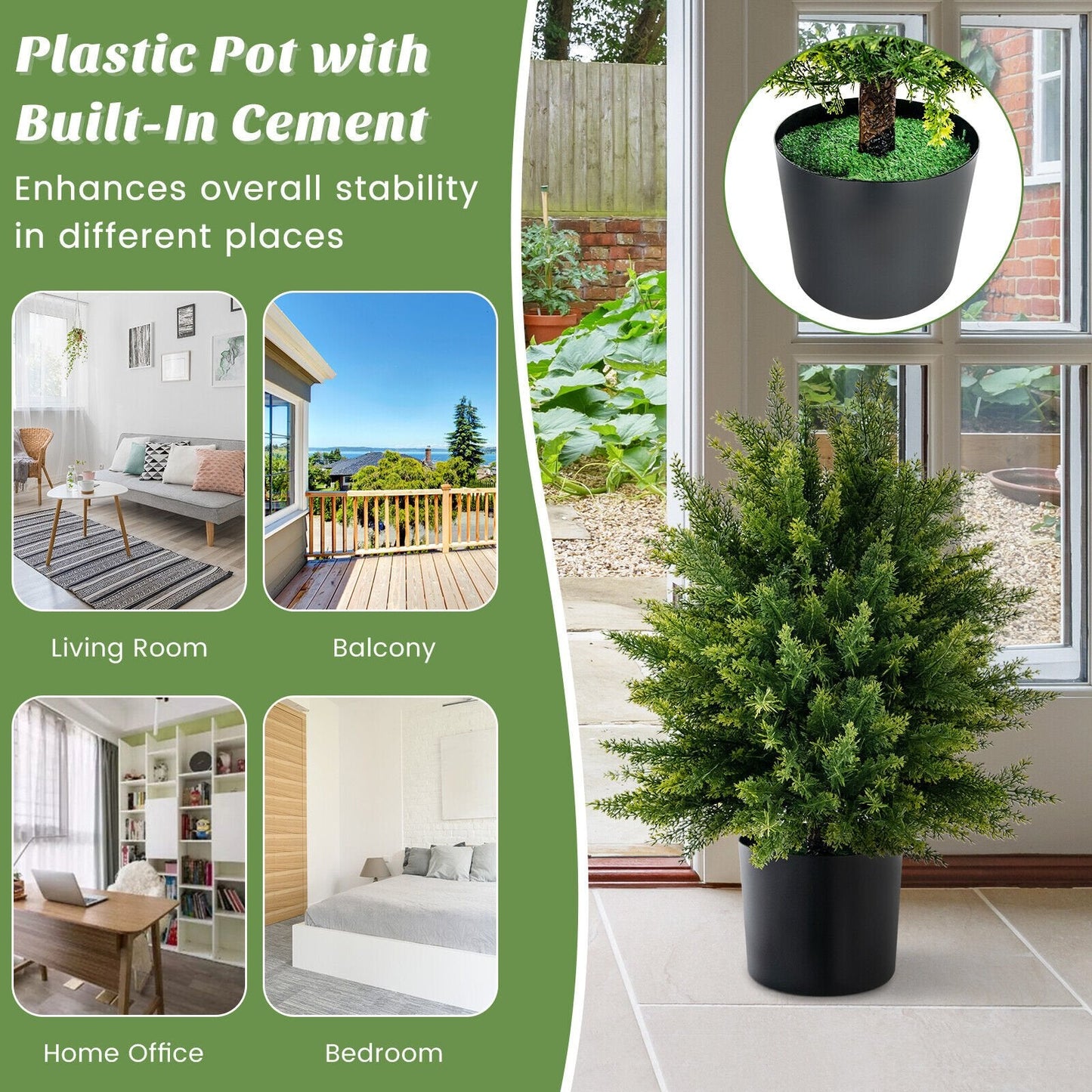 2-Pack Artificial Cedar Topiary Ball Tree with Cement Pot, Green Faux Plants   at Gallery Canada