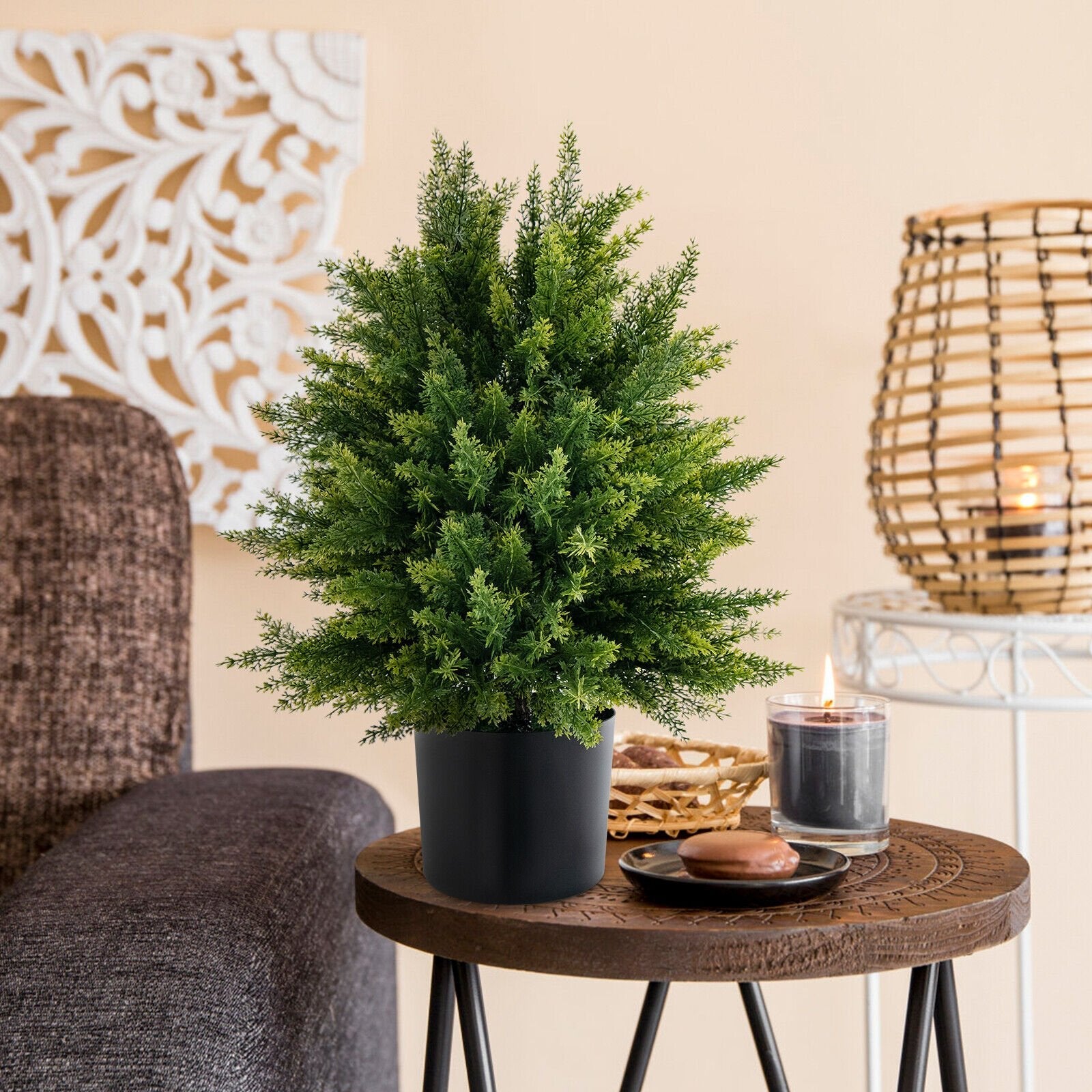 2-Pack Artificial Cedar Topiary Ball Tree with Cement Pot, Green Faux Plants   at Gallery Canada