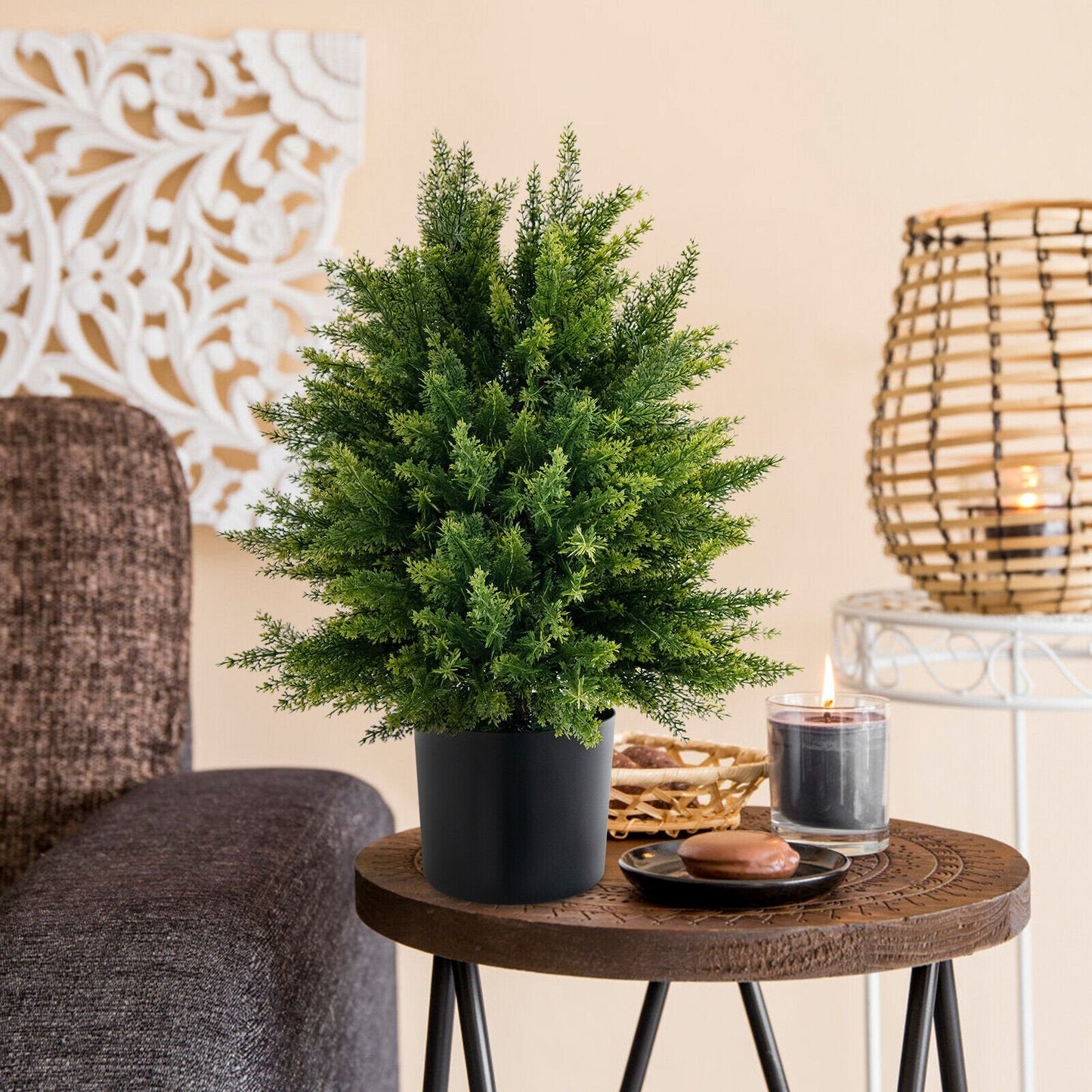 2-Pack Artificial Cedar Topiary Ball Tree with Cement Pot, Green Faux Plants   at Gallery Canada