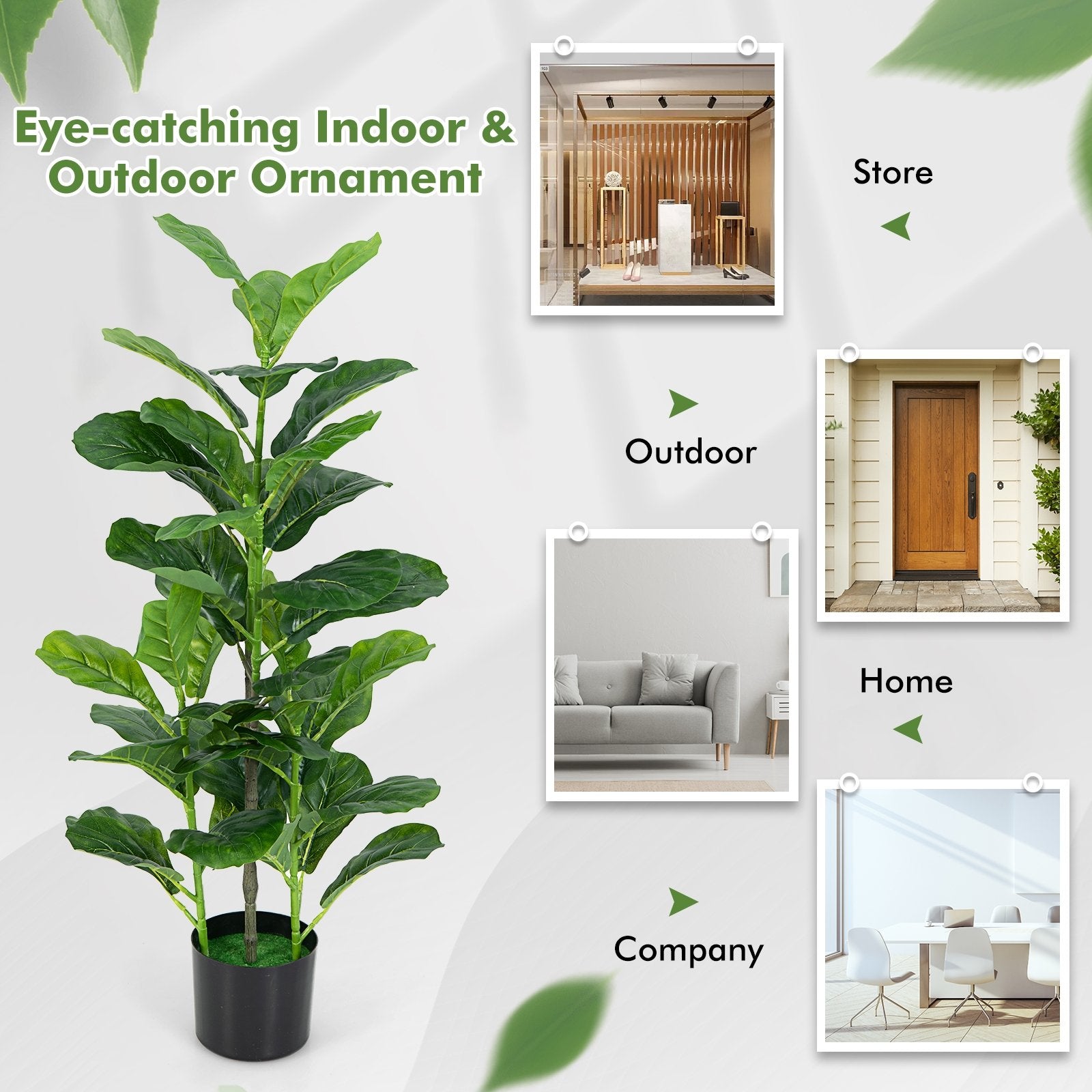 2-Pack Artificial Fiddle Leaf Fig Tree for Indoor and Outdoor, Green Faux Plants   at Gallery Canada