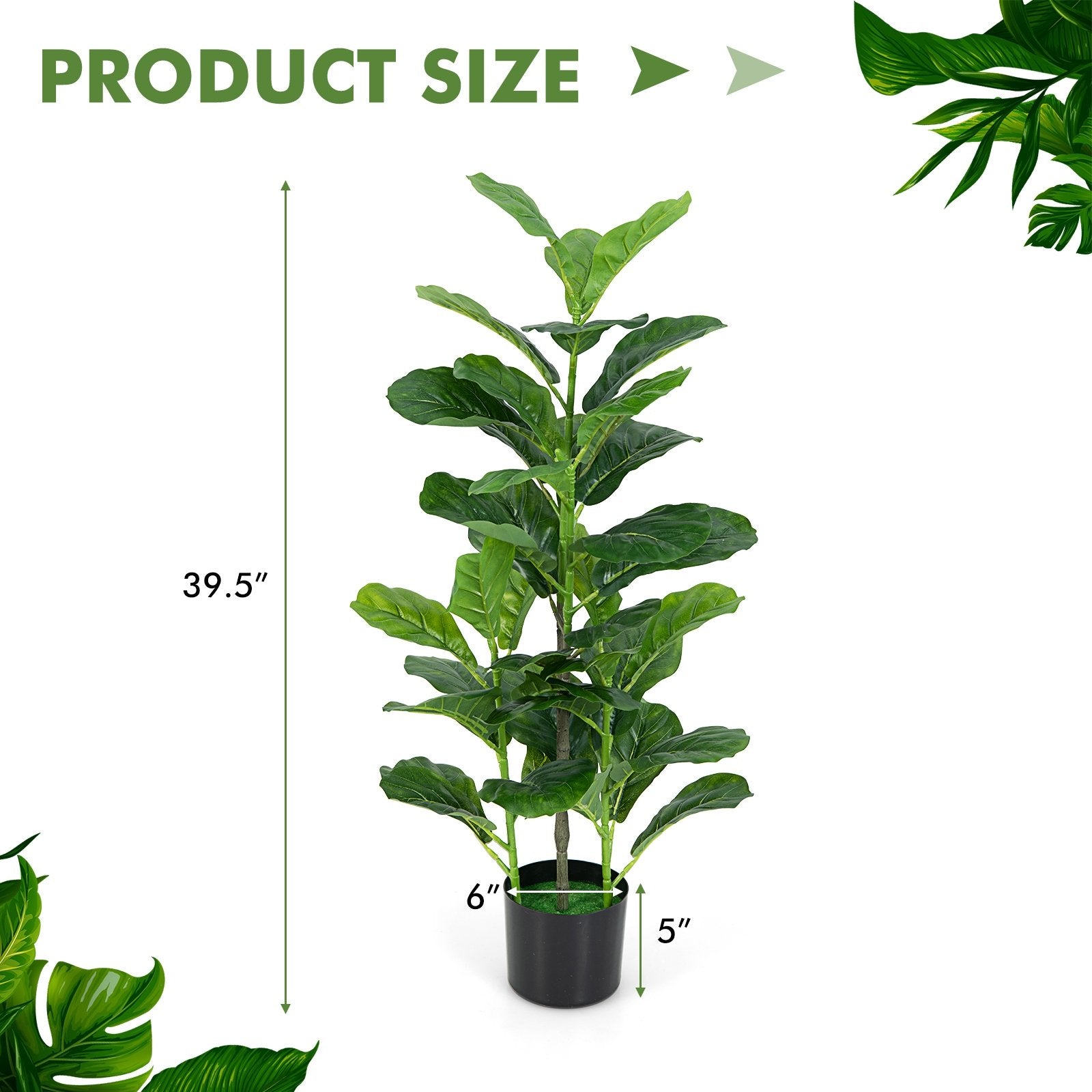 2-Pack Artificial Fiddle Leaf Fig Tree for Indoor and Outdoor, Green Faux Plants   at Gallery Canada