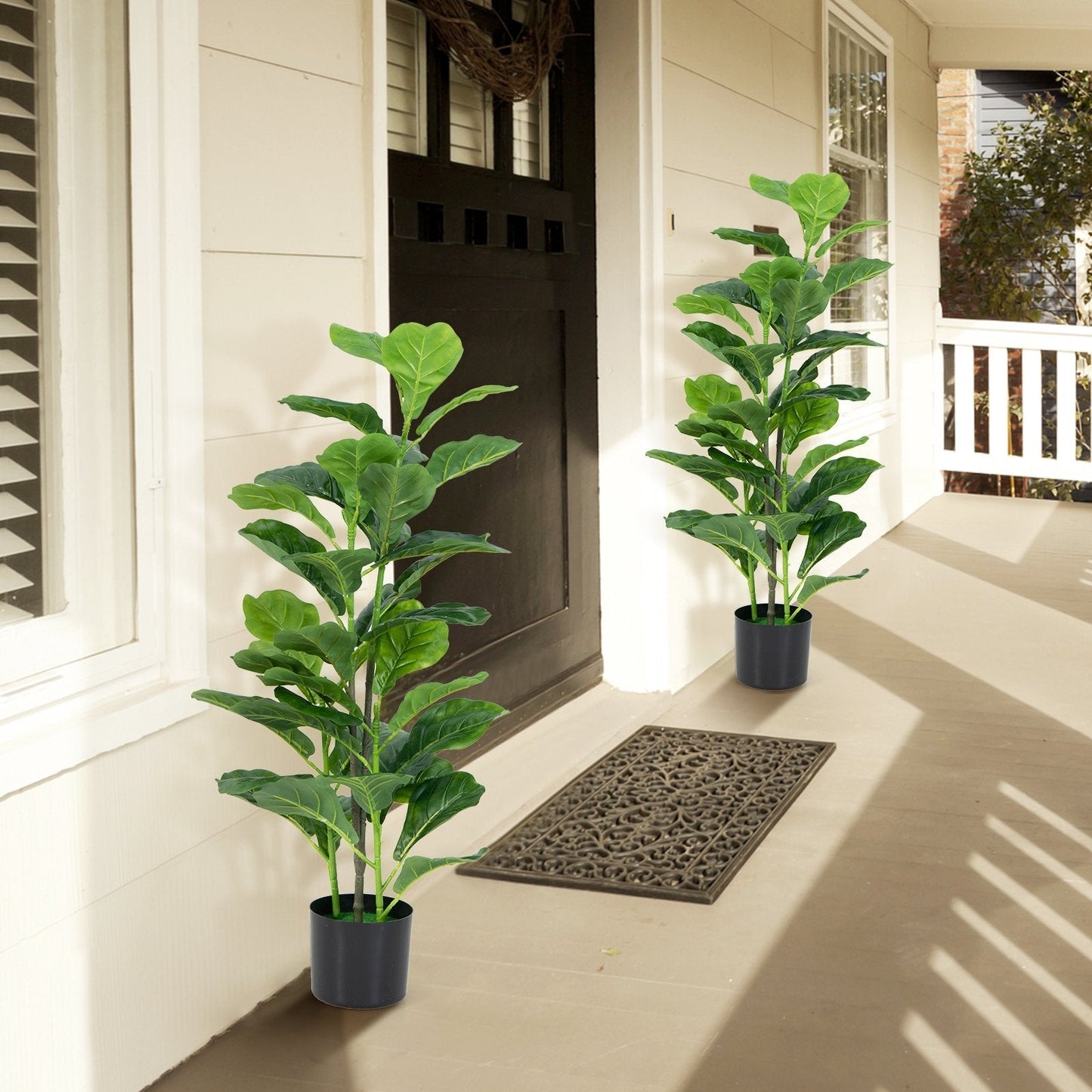 2-Pack Artificial Fiddle Leaf Fig Tree for Indoor and Outdoor, Green Faux Plants   at Gallery Canada