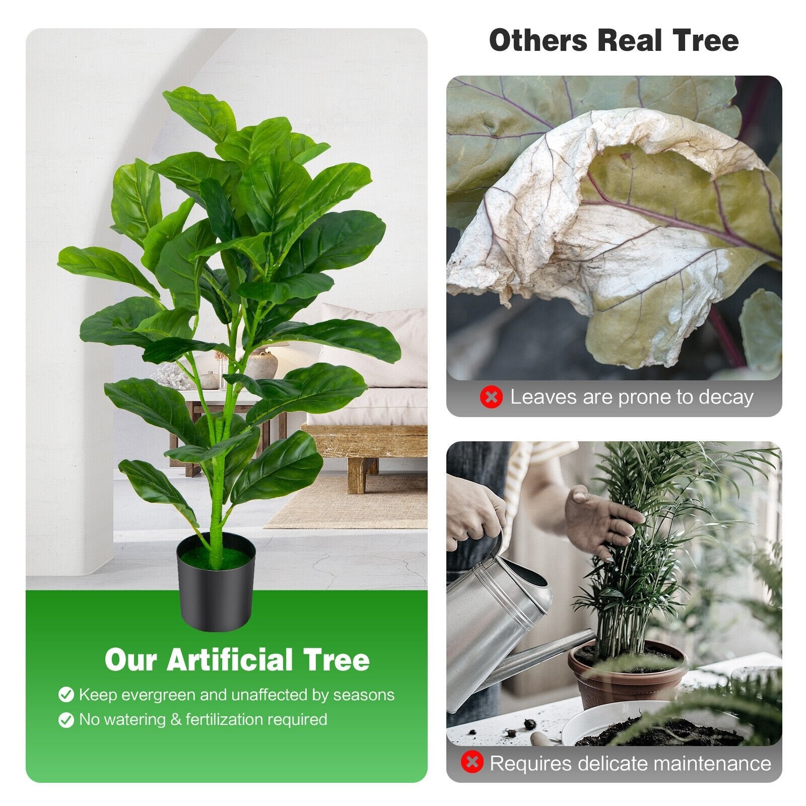 2-Pack Artificial Fiddle Leaf Fig Tree, Green Faux Plants   at Gallery Canada