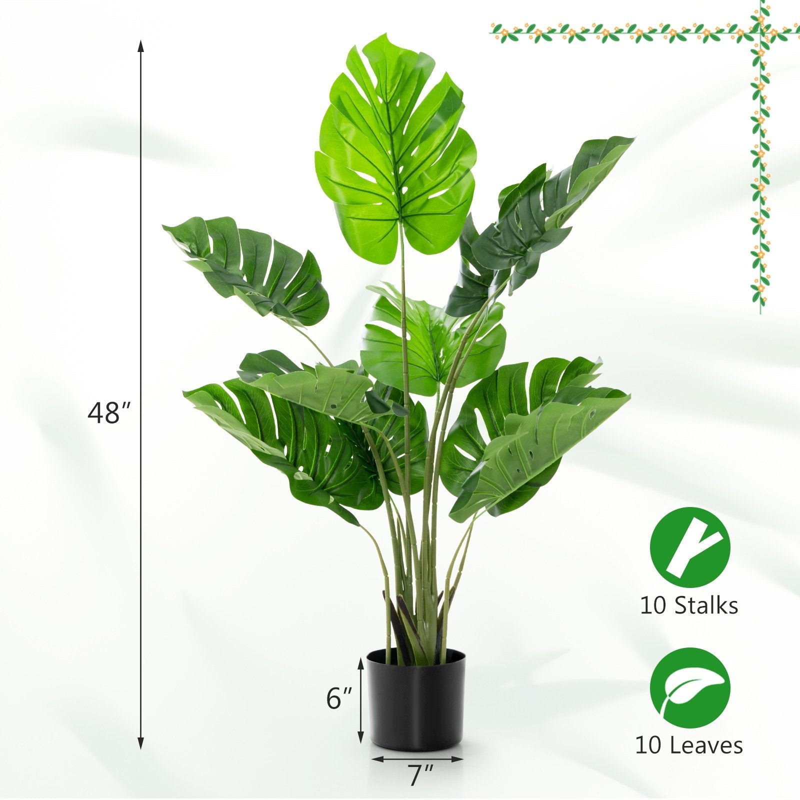 2 Pack Artificial Monstera Deliciosa Tree with 10 Leaves of Different Sizes, Green Faux Plants   at Gallery Canada