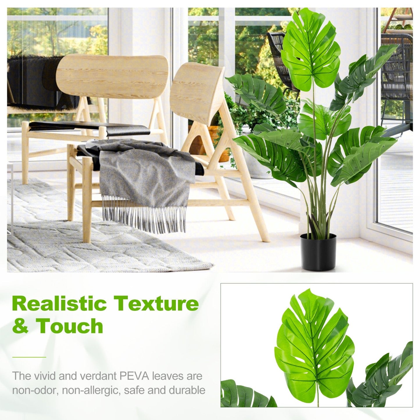 2 Pack Artificial Monstera Deliciosa Tree with 10 Leaves of Different Sizes, Green Faux Plants   at Gallery Canada