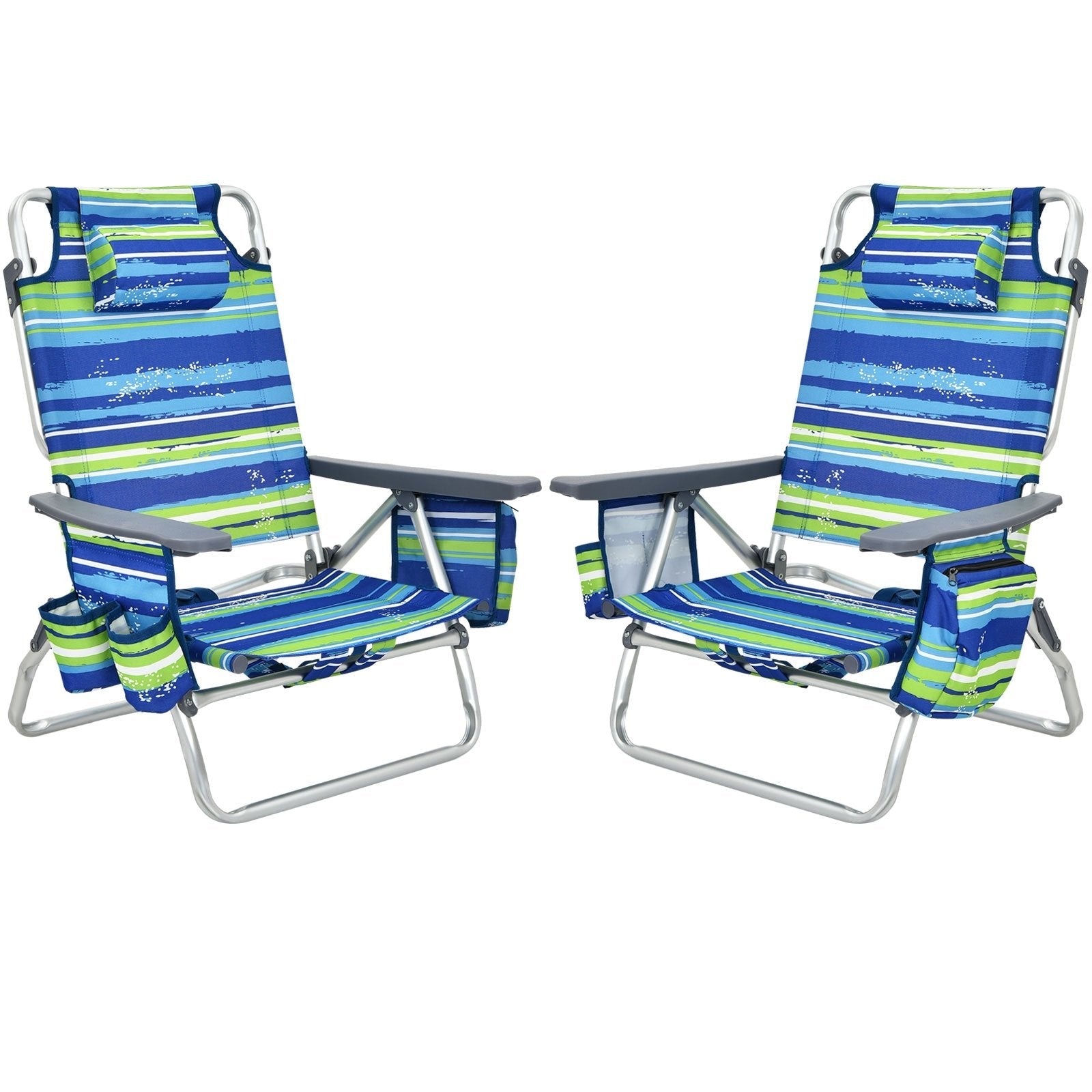 2-Pack Folding Backpack Beach Chair 5-Position Outdoor Reclining Chairs with Pillow, Blue Beach & Lawn Chairs   at Gallery Canada