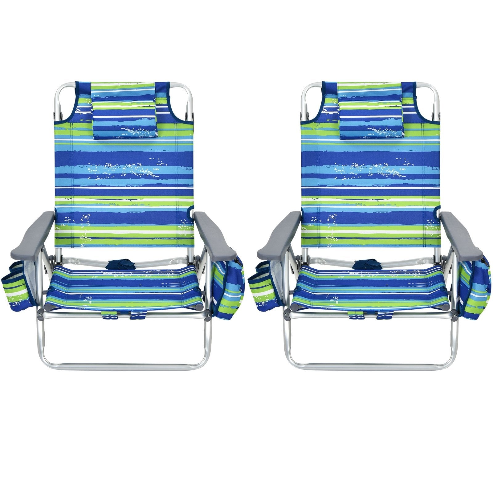 2-Pack Folding Backpack Beach Chair 5-Position Outdoor Reclining Chairs with Pillow, Blue Beach & Lawn Chairs   at Gallery Canada