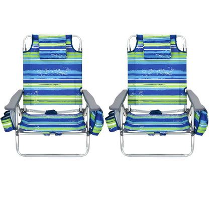 2-Pack Folding Backpack Beach Chair 5-Position Outdoor Reclining Chairs with Pillow, Blue Beach & Lawn Chairs   at Gallery Canada