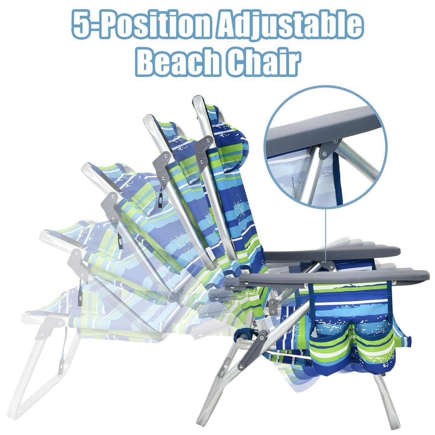 2-Pack Folding Backpack Beach Chair 5-Position Outdoor Reclining Chairs with Pillow, Blue Beach & Lawn Chairs   at Gallery Canada