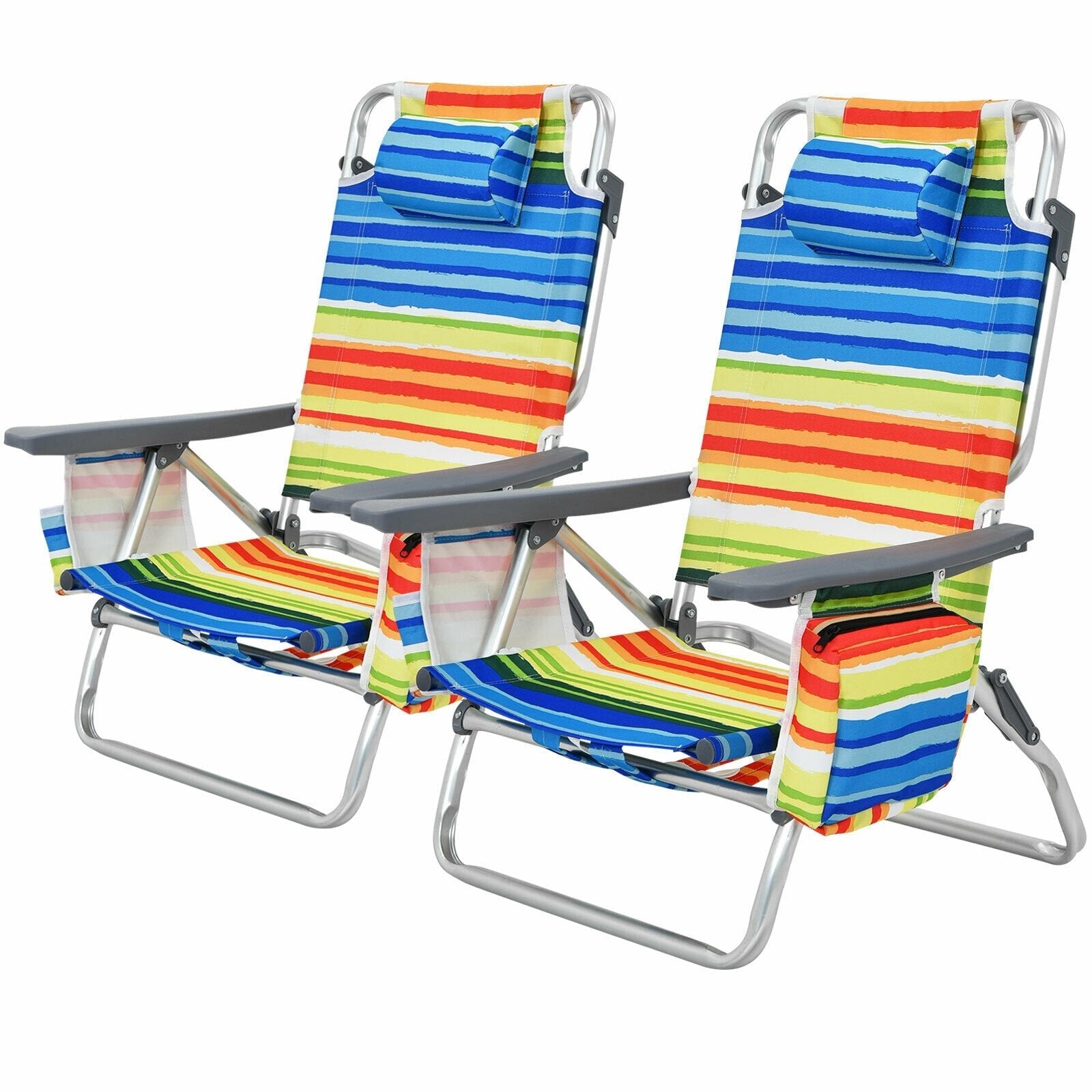 2-Pack Folding Backpack Beach Chair 5-Position Outdoor Reclining Chairs with Pillow, Yellow Beach & Lawn Chairs   at Gallery Canada