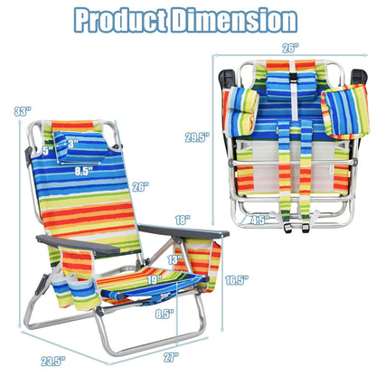 2-Pack Folding Backpack Beach Chair 5-Position Outdoor Reclining Chairs with Pillow, Yellow Beach & Lawn Chairs   at Gallery Canada