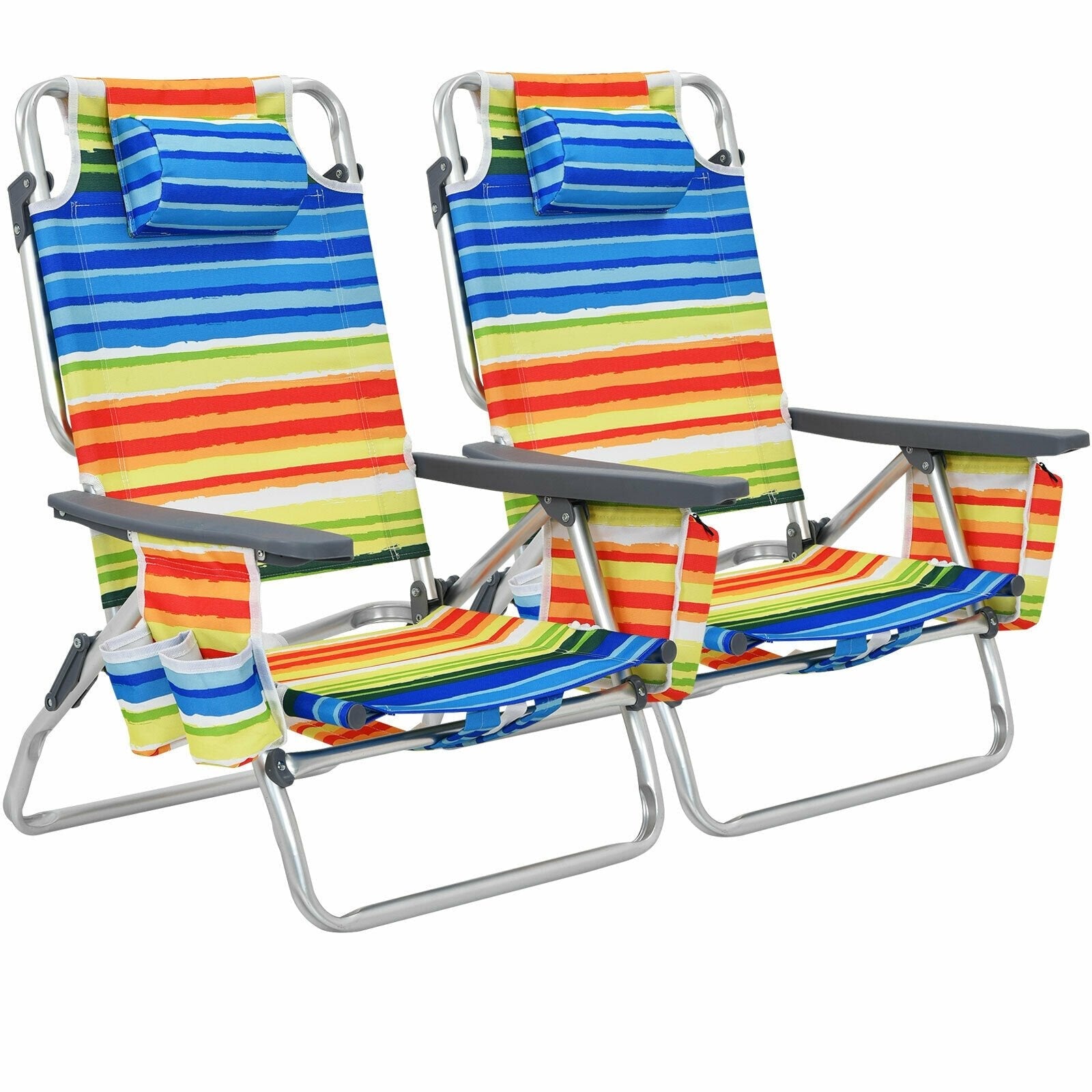 2-Pack Folding Backpack Beach Chair 5-Position Outdoor Reclining Chairs with Pillow, Yellow Beach & Lawn Chairs   at Gallery Canada