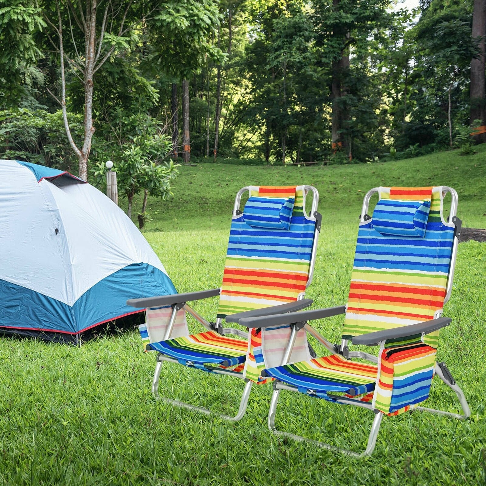 2-Pack Folding Backpack Beach Chair 5-Position Outdoor Reclining Chairs with Pillow, Yellow Beach & Lawn Chairs   at Gallery Canada