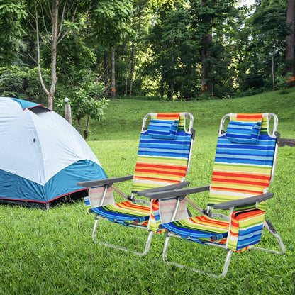 2-Pack Folding Backpack Beach Chair 5-Position Outdoor Reclining Chairs with Pillow, Yellow Beach & Lawn Chairs   at Gallery Canada