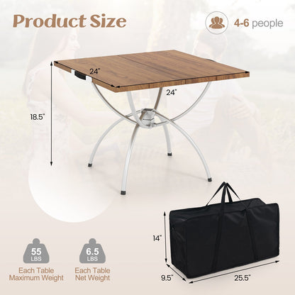 2 Pack Folding Camping Table with Wood-grain Tabletop for Hiking Party, Natural Camping Furniture   at Gallery Canada