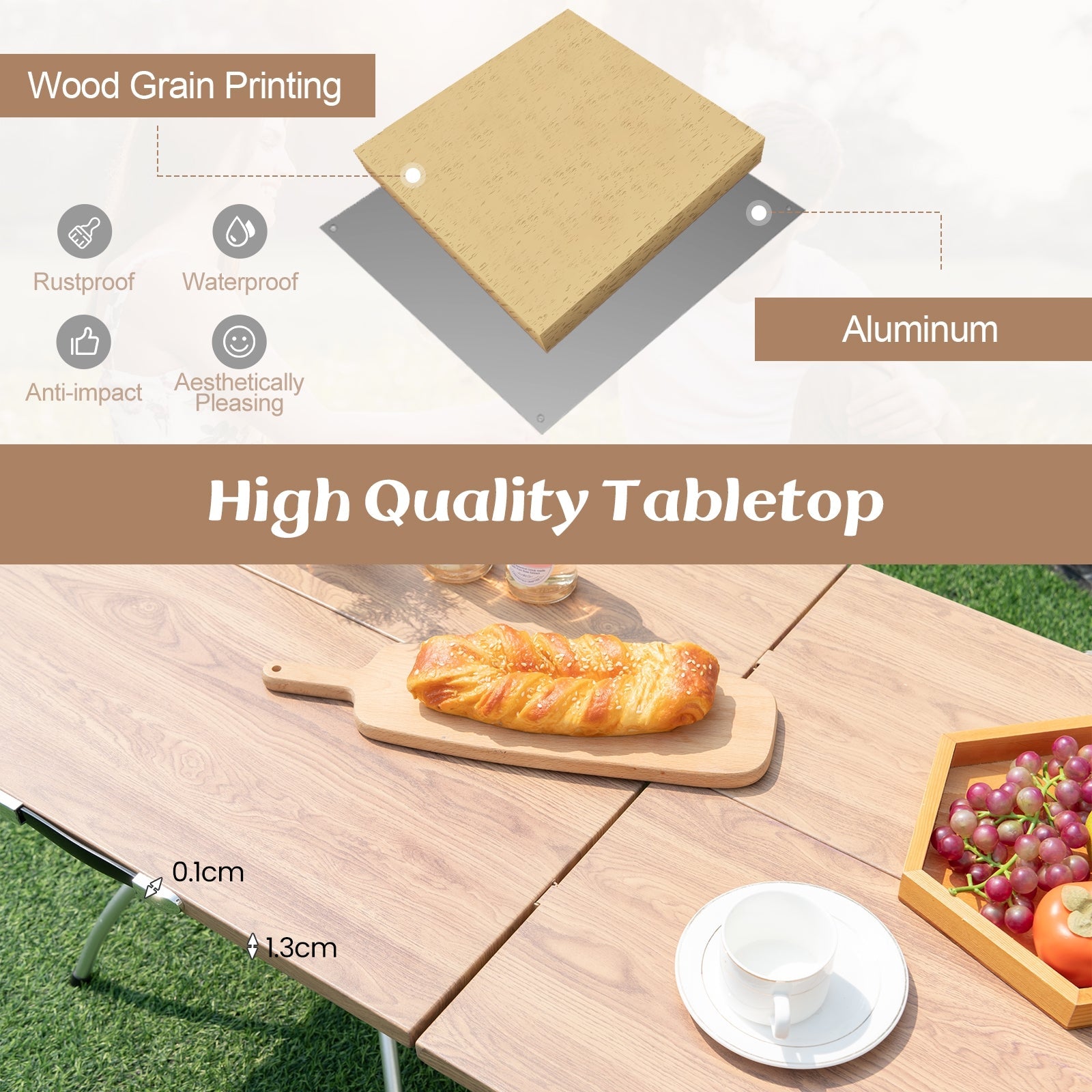 2 Pack Folding Camping Table with Wood-grain Tabletop for Hiking Party, Natural Camping Furniture   at Gallery Canada